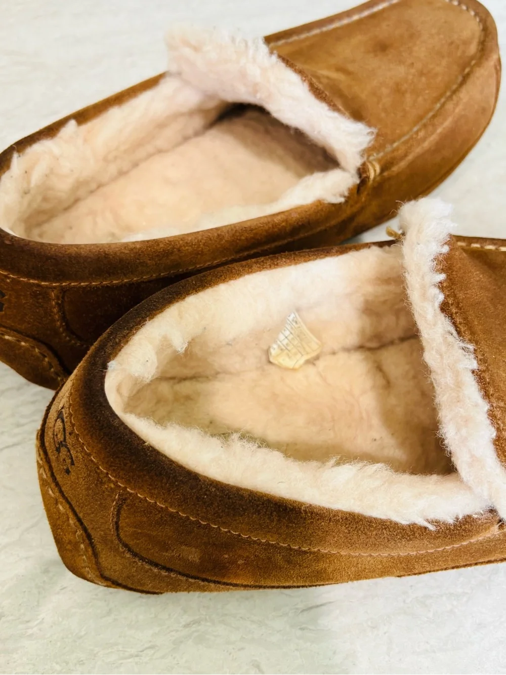 UGG Men's Chestnut Brown Suede Shearling-Lined Slip-Ons